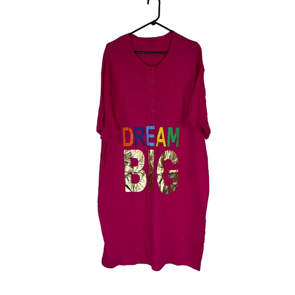 Cocoom T-Shirt Dress Womens One Size Pink Dream Big Graphic Henley Oversized NEW